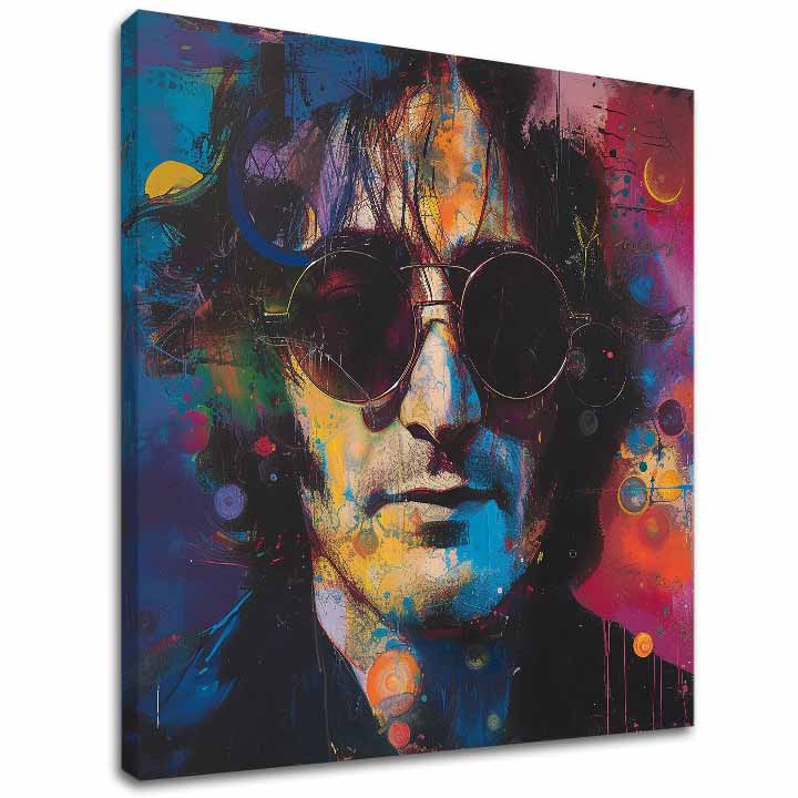 Modern tablou pe pânză cu motivul John Lennon - Farebné predstavy în albastru-negru nuanțe, atmosferă energică, rock and roll și cultură pop – principală