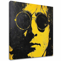 Modern tablou pe pânză cu motivul John Lennon - Žltý reflexie reality în negru-galben nuanțe, atmosferă îndrăzneață, iconografie | Tablou John Lennon - Žltý reflexie reality – principală