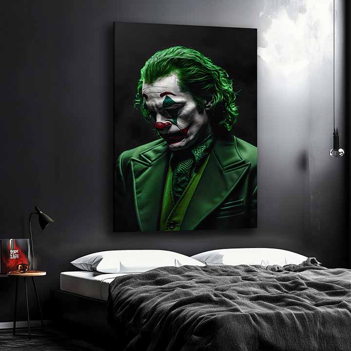 Modern tablou pe pânză cu motivul Joker: Zrodenie šialenstva în negru nuanțe, lumea filmului | Tablou Joker: Zrodenie šialenstva – produs