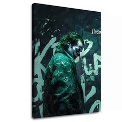 Modern tablou pe pânză cu motivul Joker: Vuitton štýl, graffiti în negru-alb nuanțe, atmosferă întunecată | Tablou Joker: Vuitton štýl – principală