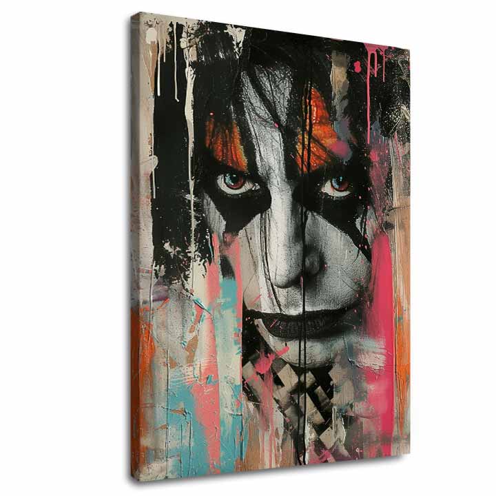 Modern tablou pe pânză cu motivul KISS - Chaos na pódiu în negru-alb nuanțe, atmosferă îndrăzneață, rock and roll | Tablou KISS - Chaos na pódiu – principală
