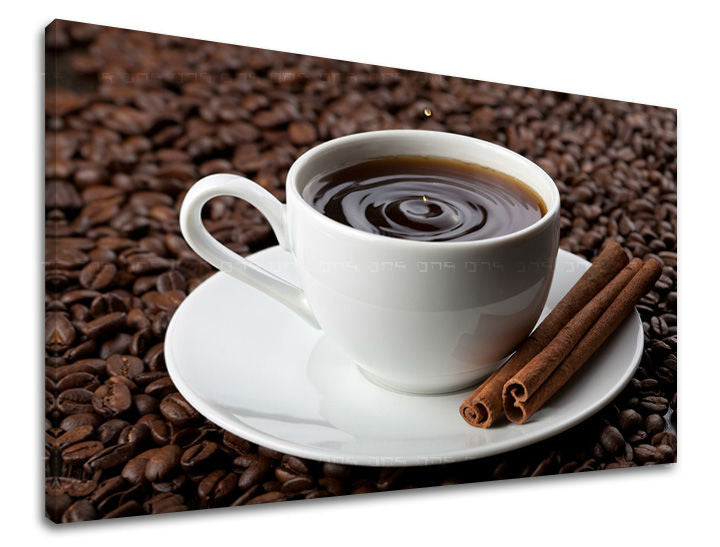 Clasic tablou pe pânză cu motivul ceașcă de cafea în alb-maro nuanțe, atmosferă caldă, potrivit pentru bucătărie | Tablou de perete BUCĂTĂRIE – principală