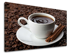 Clasic tablou pe pânză cu motivul ceașcă de cafea în alb-maro nuanțe, atmosferă caldă, potrivit pentru bucătărie | Tablou de perete BUCĂTĂRIE – principală