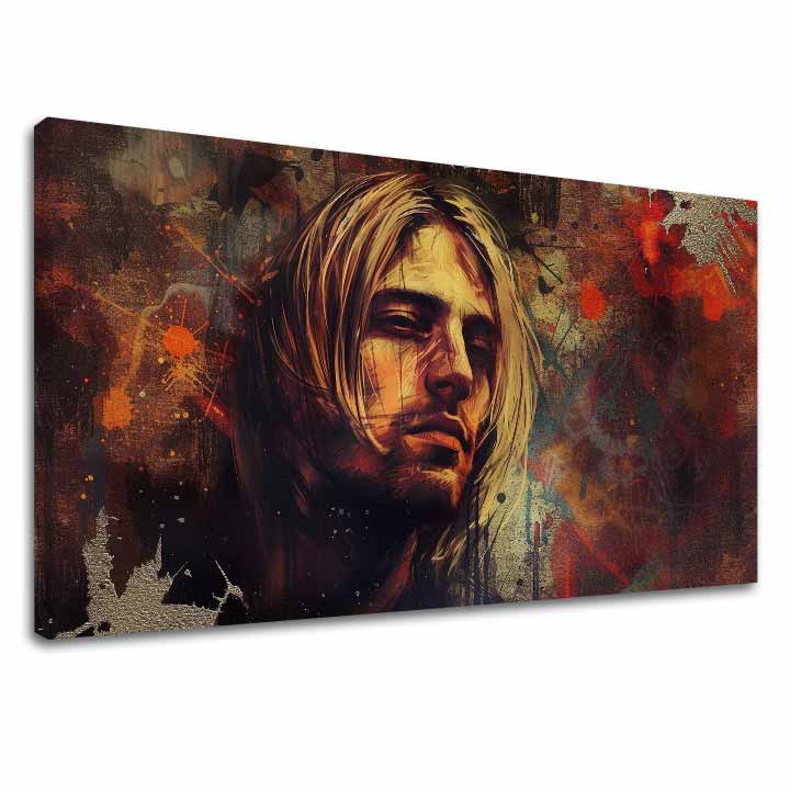 Modern tablou pe pânză cu motivul Kurt Cobain - V srdci grunge în maro-auriu nuanțe, atmosferă melancolică, rock and roll | Tablou Kurt Cobain - V srdci grunge – principală