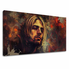 Modern tablou pe pânză cu motivul Kurt Cobain - V srdci grunge în maro-auriu nuanțe, atmosferă melancolică, rock and roll | Tablou Kurt Cobain - V srdci grunge – principală