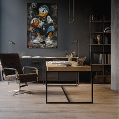 Modern tablou pe pânză cu motivul LeBron Duck na pânză în alb nuanțe, atmosferă urbană, cultură pop și nostalgie | Tablou LeBron Duck na pânză – produs