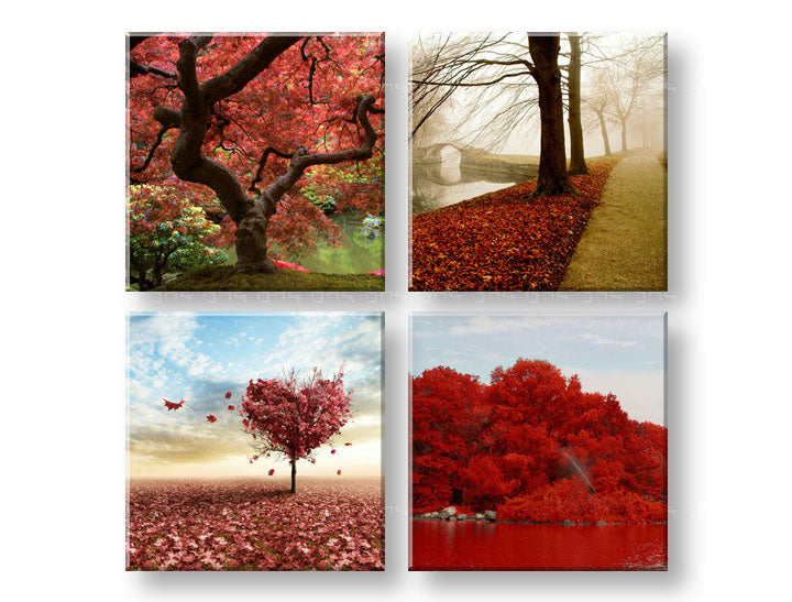 Colaj tablou pe pânză cu motivul Colorful world, copaci, natură în bej-albastru nuanțe, atmosferă romantică, natură și dragoste, execuție multi-panou – principală