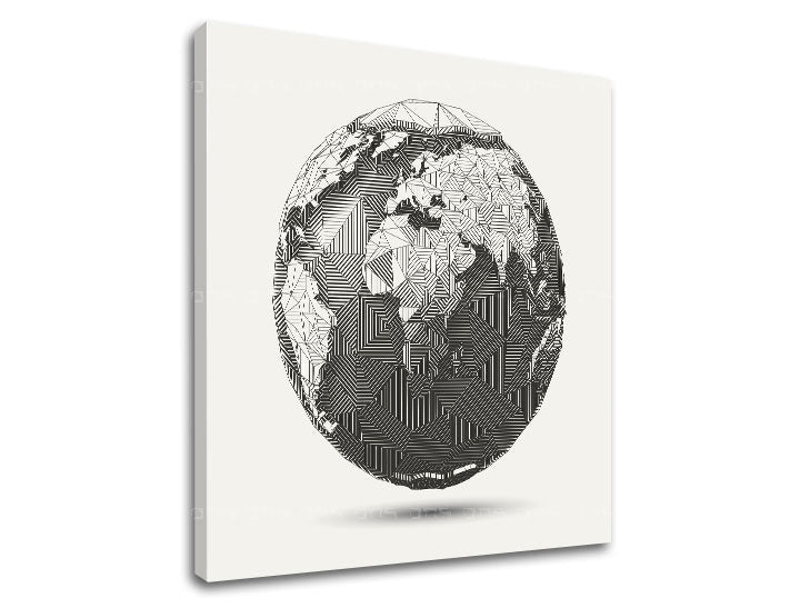 Modern tablou pe pânză cu motivul MAPY, univers în alb-negru nuanțe, minimalism, potrivit pentru birou | Tablou de perete MAPY_014 – produs