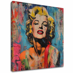 Modern tablou pe pânză cu motivul Marilyn Monroe - Rebelka vo farbách în galben-roșu nuanțe, atmosferă energică, glorie și iconografie | Tablou Marilyn Monroe - Rebelka vo farbách – principală