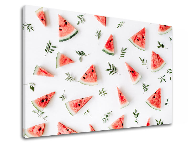 În stil scandinav tablou pe pânză cu motivul MELÓN, fructe, natură în alb-verde nuanțe, atmosferă veselă, potrivit pentru bucătărie | Tablou de perete MELÓN_087-11 – produs