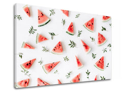 În stil scandinav tablou pe pânză cu motivul MELÓN, fructe, natură în alb-verde nuanțe, atmosferă veselă, potrivit pentru bucătărie | Tablou de perete MELÓN_087-11 – produs