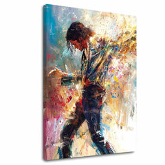 Modern tablou pe pânză cu motivul Michael Jackson - Tanečná energie, dansatoare în alb-albastru nuanțe, atmosferă energică | Tablou Michael Jackson - Tanečná energie – principală