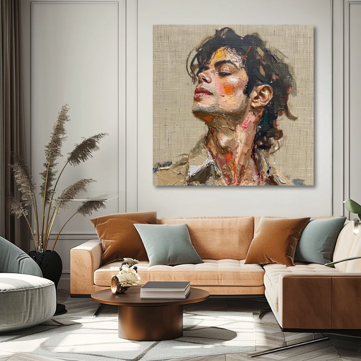 Modern tablou pe pânză cu motivul Michael Jackson - Melódia vášne în bej-maro nuanțe, glorie și nostalgie | Tablou Michael Jackson - Melódia vášne – produs, vedere 2
