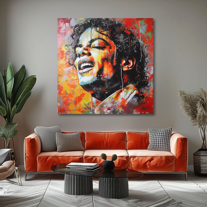 Modern tablou pe pânză cu motivul Michael Jackson - Hlas generácií în roșu-auriu nuanțe, atmosferă energică | Tablou Michael Jackson - Hlas generácií – produs, vedere 2