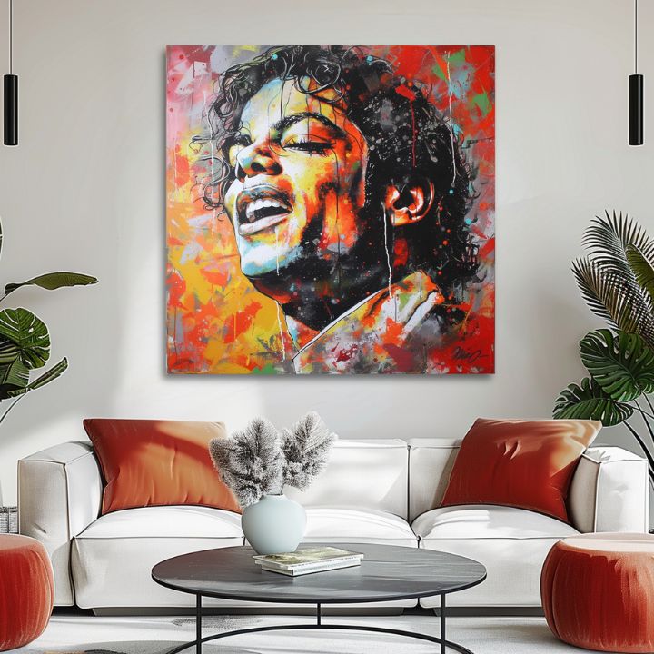 Modern tablou pe pânză cu motivul Michael Jackson - Hlas generácií în roșu-auriu nuanțe, atmosferă energică | Tablou Michael Jackson - Hlas generácií – produs