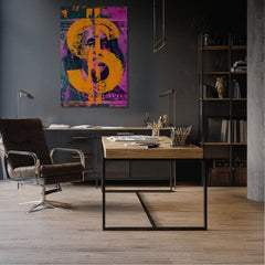 Modern tablou pe pânză cu motivul Money Benjamin na pânză în portocaliu-turcoaz nuanțe, atmosferă îndrăzneață | Tablou Money Benjamin na pânză – produs