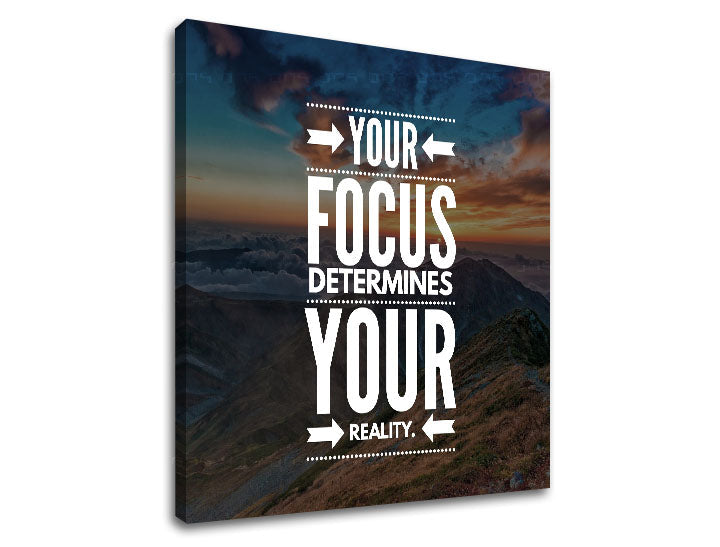 Pop art tablou pe pânză cu motivul Your focus, munți, cer, nori, apus de soare în alb nuanțe, atmosferă inspirațională, natură, potrivit pentru birou – produs