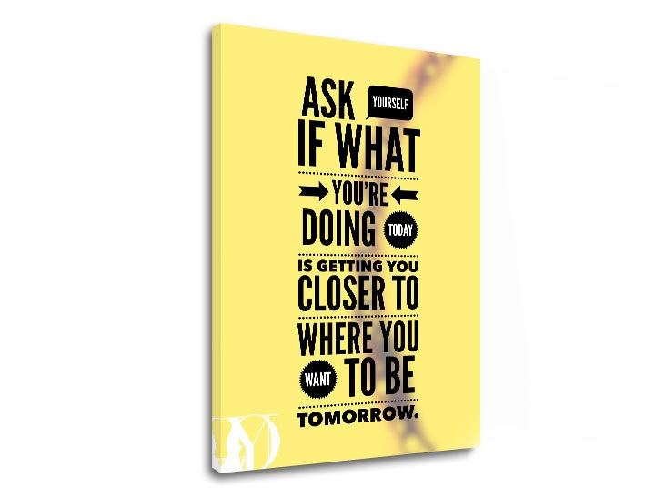 Modern tablou cu motivul Ask yourself, citat motivațional în negru-galben nuanțe | Motivațional tablou de perete Ask yourself, pace interioară – previzualizare