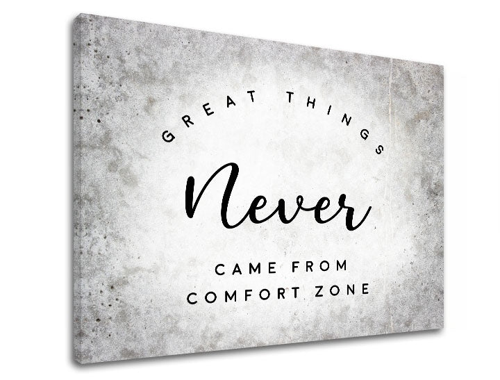 Industrial tablou cu motivul Great things, citat motivațional, natură în gri-negru nuanțe | Motivațional tablou de perete Great things, creștere și dezvoltare – previzualizare
