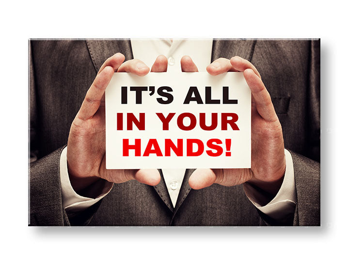 Art deco tablou pe pânză cu motivul Its all in your hands, citat motivațional în alb-roșu nuanțe, potrivit pentru birou | Motivațional tablou de perete Its all in your hands_001 – principală