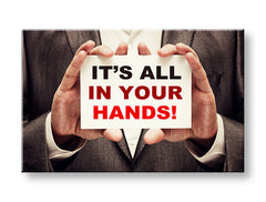 Art deco tablou pe pânză cu motivul Its all in your hands, citat motivațional în alb-roșu nuanțe, potrivit pentru birou | Motivațional tablou de perete Its all in your hands_001 – principală