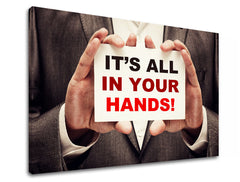 Art deco tablou pe pânză cu motivul Its all in your hands, citat motivațional în alb-roșu nuanțe, potrivit pentru birou | Motivațional tablou de perete Its all in your hands_001 – produs