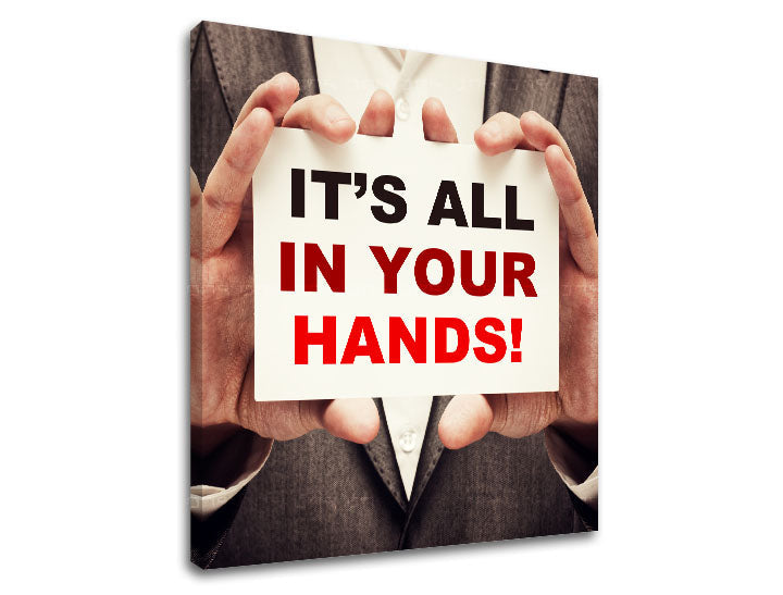 Art deco tablou pe pânză cu motivul Its all in your hands, citat motivațional în roșu-negru nuanțe | Motivațional tablou de perete Its all in your hands_002 – produs