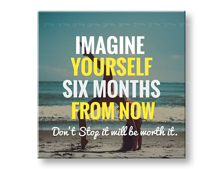 În stil boho tablou pe pânză cu motivul Imagine yourself, ocean, plajă, mare și plajă, citat motivațional în alb-galben nuanțe, atmosferă inspirațională – principală