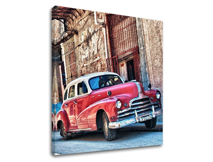 Vintage tablou cu motivul MOTO, automobil în bej-roșu nuanțe | Tablou de perete MOTO_007-12, nostalgie și vintage american – previzualizare