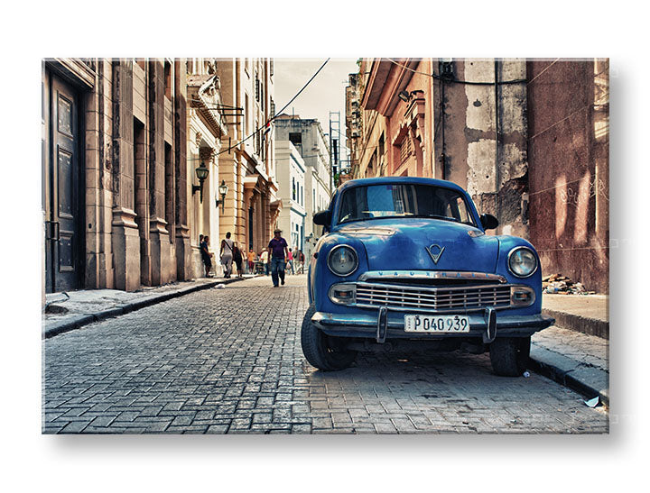 Vintage tablou pe pânză cu motivul MOTO, automobil, hartă, motiv urban în bej-albastru nuanțe, atmosferă nostalgică, potrivit pentru birou – principală