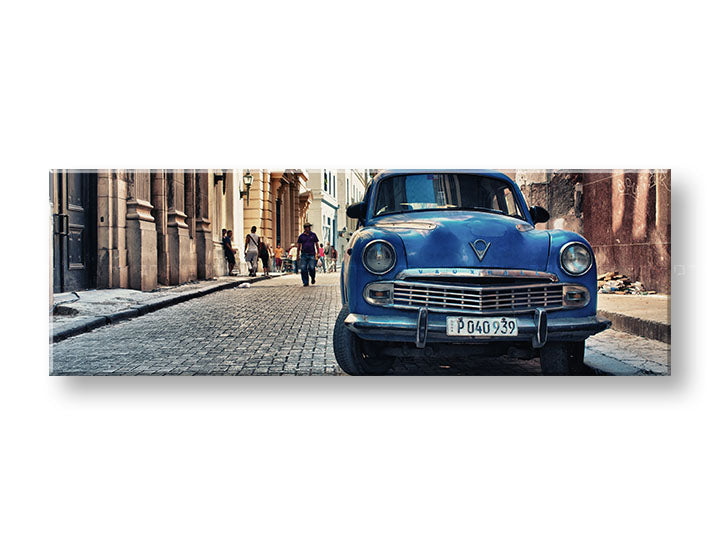 Vintage tablou pe pânză cu motivul MOTO, automobil, motiv urban în bej-albastru nuanțe, atmosferă nostalgică, viață urbană, potrivit pentru birou – principală