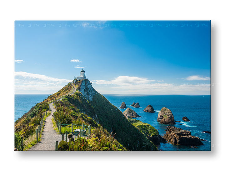 În stil boho tablou pe pânză cu motivul HORY, far, ocean, cer, peisaj în albastru-verde nuanțe, atmosferă liniștită, aventură și viață la mare – principală