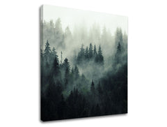 Clasic tablou pe pânză cu motivul HORY, ceață, ceață ușoară, pădure, peisaj în alb-gri nuanțe, atmosferă liniștită, natură și singurătate, potrivit pentru birou – produs