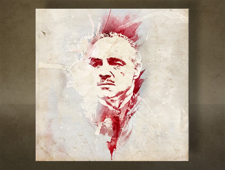 Modern tablou pe pânză cu motivul Godfather Marlon Brando - AQUArt în alb-bej nuanțe, atmosferă intensă, lumea filmului și forță și putere – principală