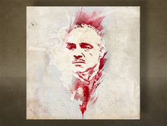 Modern tablou pe pânză cu motivul Godfather Marlon Brando - AQUArt în alb-bej nuanțe, atmosferă intensă, lumea filmului și forță și putere – principală