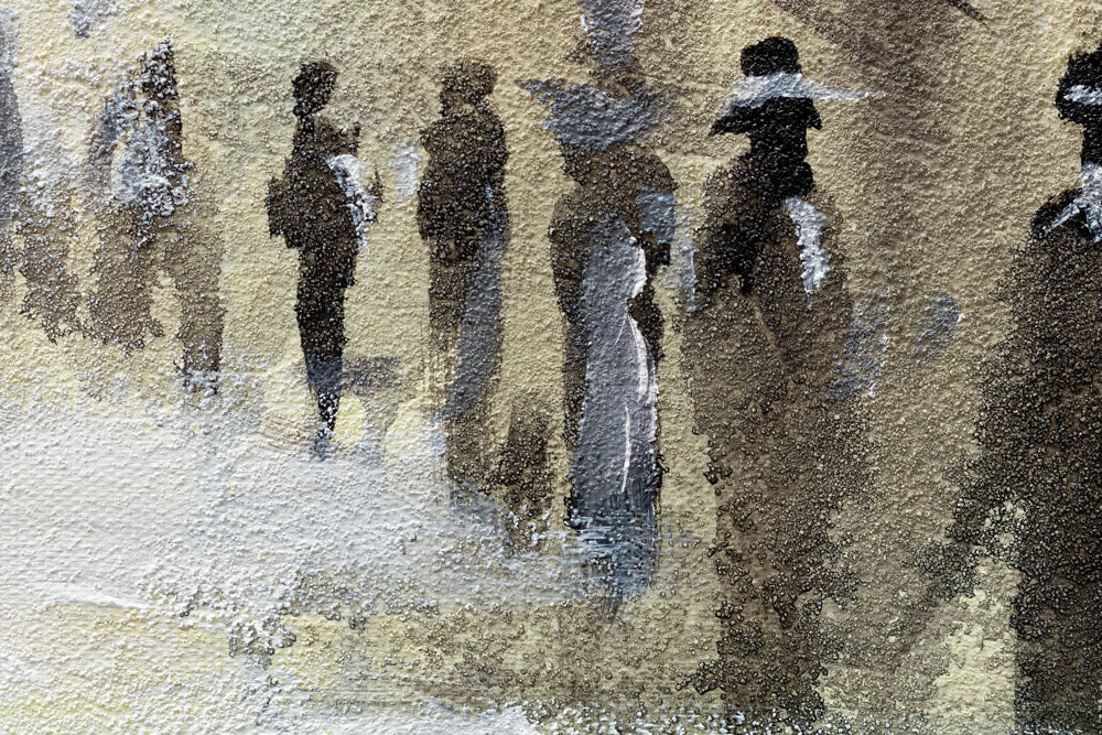 Pictat manual tablou pe pânză cu motivul stradă, cer, peisaj, hartă, motiv urban în bej-maro nuanțe, atmosferă nostalgică, potrivit pentru hol – produs, vedere 4