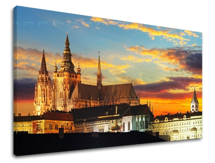 În stil scandinav tablou pe pânză cu motivul ORAȘ PRAHA, natură în alb-roșu nuanțe, atmosferă liniștită, potrivit pentru bucătărie | Tablou de perete ORAȘ PRAHA – principală