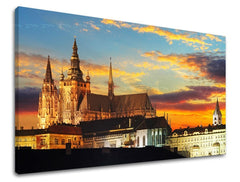 În stil scandinav tablou pe pânză cu motivul ORAȘ PRAHA, natură în alb-roșu nuanțe, atmosferă liniștită, potrivit pentru bucătărie | Tablou de perete ORAȘ PRAHA – principală