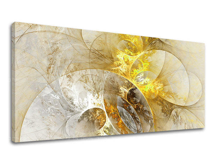 Geometric tablou pe pânză cu motivul PANORAMĂ ABSTRACT în alb-albastru nuanțe, atmosferă eterică, natură, potrivit pentru sufragerie | Tablou de perete PANORAMĂ ABSTRACT – principală