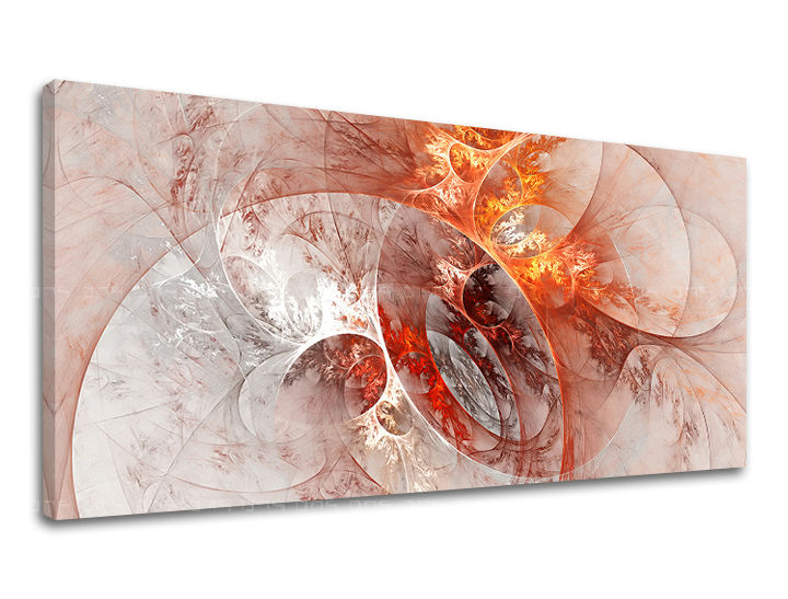 Geometric tablou pe pânză cu motivul PANORAMĂ ABSTRACT în alb-bej nuanțe, atmosferă eterică, natură, potrivit pentru sufragerie | Tablou de perete PANORAMĂ ABSTRACT – principală