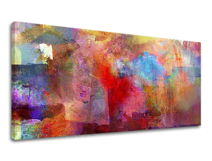 Pop art tablou pe pânză cu motivul Panoráma ABSTRACT în violet-albastru nuanțe, atmosferă energică, potrivit pentru sufragerie | Tablou de perete Panoráma ABSTRACT – principală