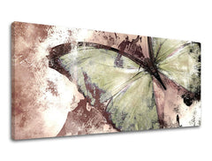 Vintage tablou cu motivul PANORAMĂ ABSTRACT, fluture în bej-maro nuanțe | Tablou de perete PANORAMĂ ABSTRACT, natură – previzualizare