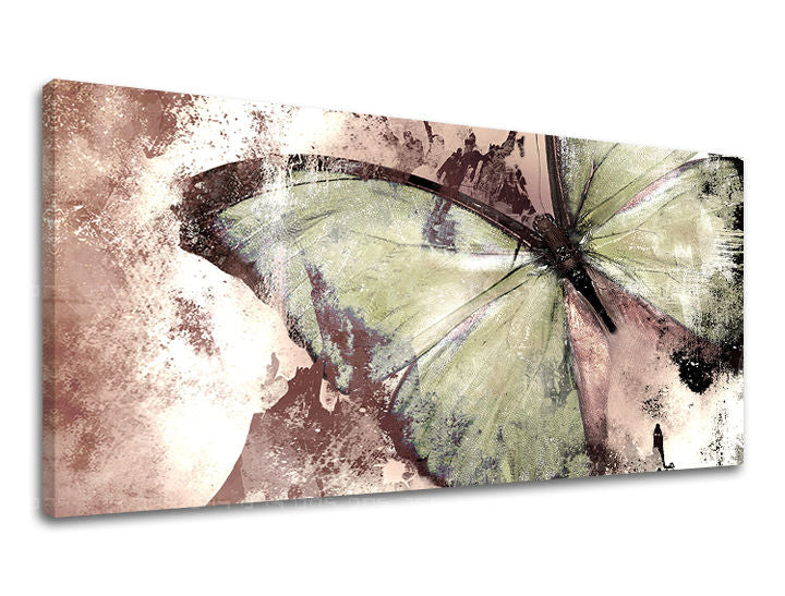 Vintage tablou pe pânză cu motivul PANORAMĂ ABSTRACT, fluture în bej-maro nuanțe, atmosferă liniștită, natură, potrivit pentru birou de lucru | Tablou de perete PANORAMĂ ABSTRACT – principală