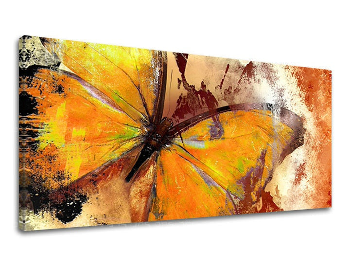 Geometric tablou pe pânză cu motivul PANORAMĂ ABSTRACT, fluture, peisaj în bej-maro nuanțe, atmosferă caldă, natură și frumusețe, potrivit pentru sufragerie – principală