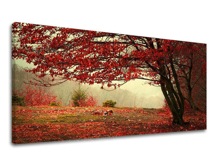 Pop art tablou pe pânză cu motivul PANORAMĂ COPACI, copac, peisaj, natură, copaci în maro-verde nuanțe, atmosferă liniștită, potrivit pentru hol – principală