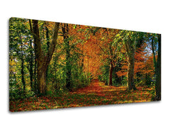 Clasic tablou pe pânză cu motivul PANORAMĂ COPACI, copaci, peisaj, hartă, natură în portocaliu-verde nuanțe, atmosferă liniștită, potrivit pentru hol – principală