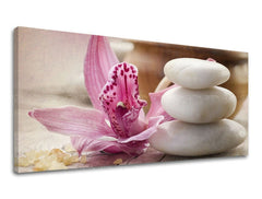 Clasic tablou cu motivul PANORAMĂ FENG SHUI, orhidee, floare în bej-maro nuanțe | Tablou de perete PANORAMĂ FENG SHUI, natură – previzualizare