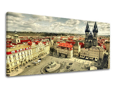 Clasic tablou pe pânză cu motivul Panoráma ORAȘ PRAHA, arhitectură, motiv urban, motiv religios în bej-roșu nuanțe, potrivit pentru birou de lucru – principală