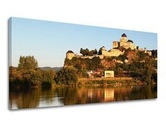 Clasic tablou cu motivul PANORAMĂ SLOVACIA, castel, râu în albastru-verde nuanțe | Tablou de perete PANORAMĂ SLOVACIA, natură – previzualizare