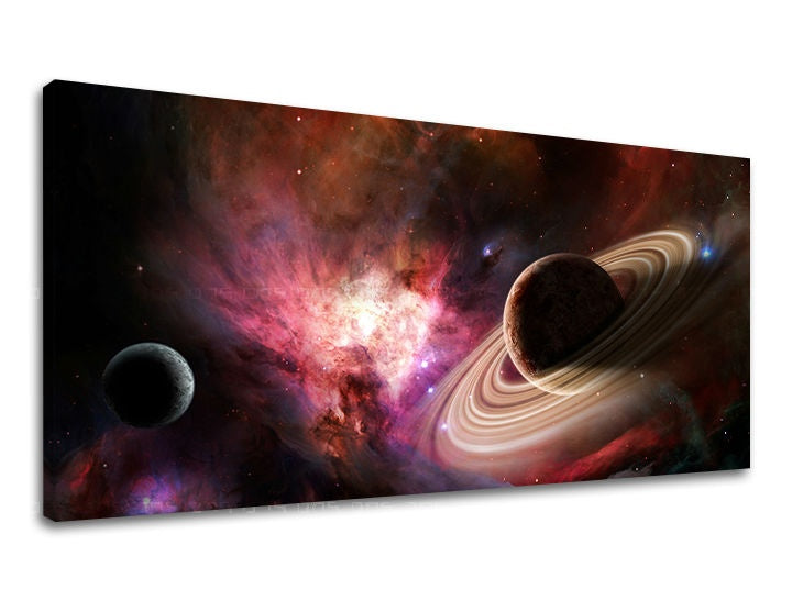 Pop art tablou cu motivul PANORAMĂ UNIVERS, stele, univers în violet-portocaliu nuanțe | Tablou de perete PANORAMĂ UNIVERS – previzualizare